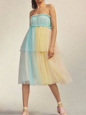 Strapless Colorblock Tulle Dress Pernille Rosenkilde for Anthropologie